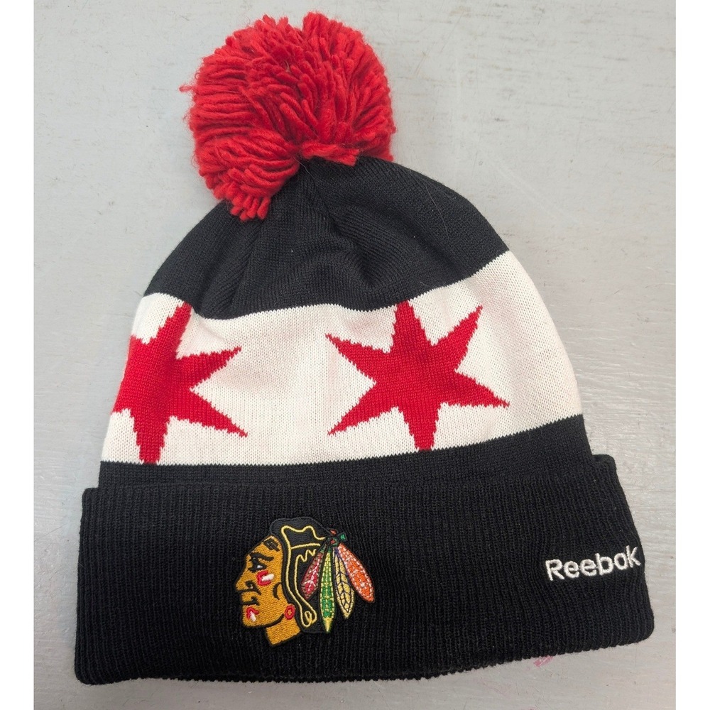 Reebok Chicago Blackhawks 2016 Stadium Series Beanie OSFM Black Acrylic w/ Pom
